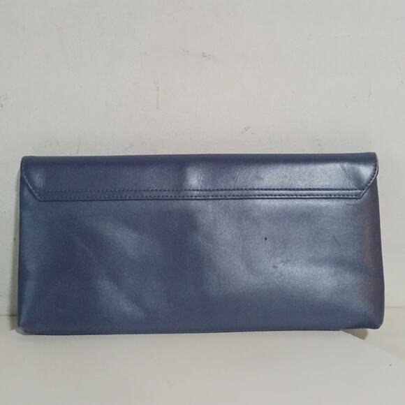 Nordstrom Purple Leather rouched clutch with opening to be hand held - Picture 3 of 10